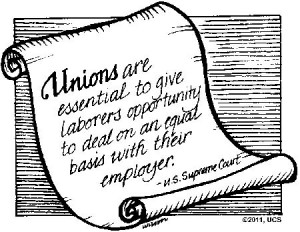 cartoon graphic of scroll containing pro-union sentiment